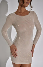 Dames Fijne Glitter Bodycon Mini-Jurk | Elegante Lange Mouwen voor Gala 3
