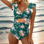 Dames Flatterend Badpak met Ruches | Elegante Gekruiste Halslijn voor Zomer Strandoutfit 1