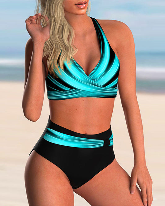 Dames Gekruiste Hals Bikini | Flatterende Artistieke Zomer Bikiniset 0