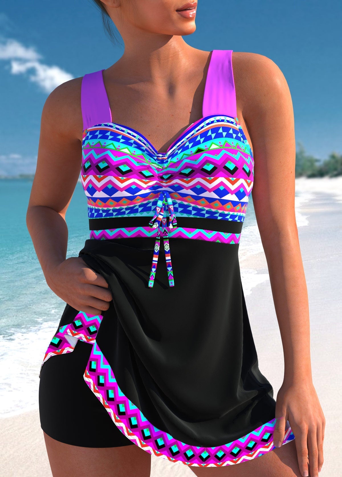 Dames Geometrisch Patroon Zwemjurk | Elegant Comfortabel Strandoutfit 0