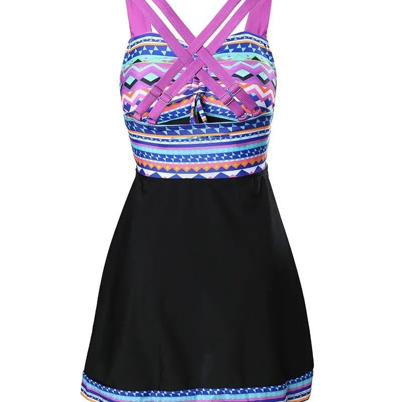 Dames Geometrisch Patroon Zwemjurk | Elegant Comfortabel Strandoutfit 2