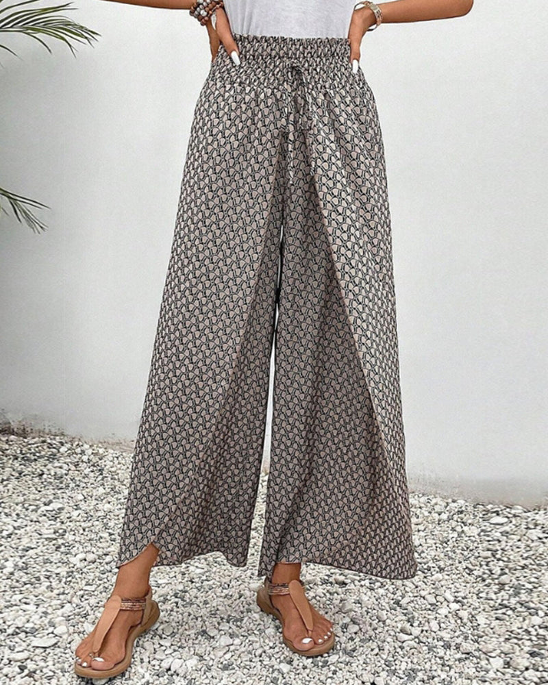 Dames Geometrische Print Relaxte Broek | Comfortabele Wijde Pijpen 0