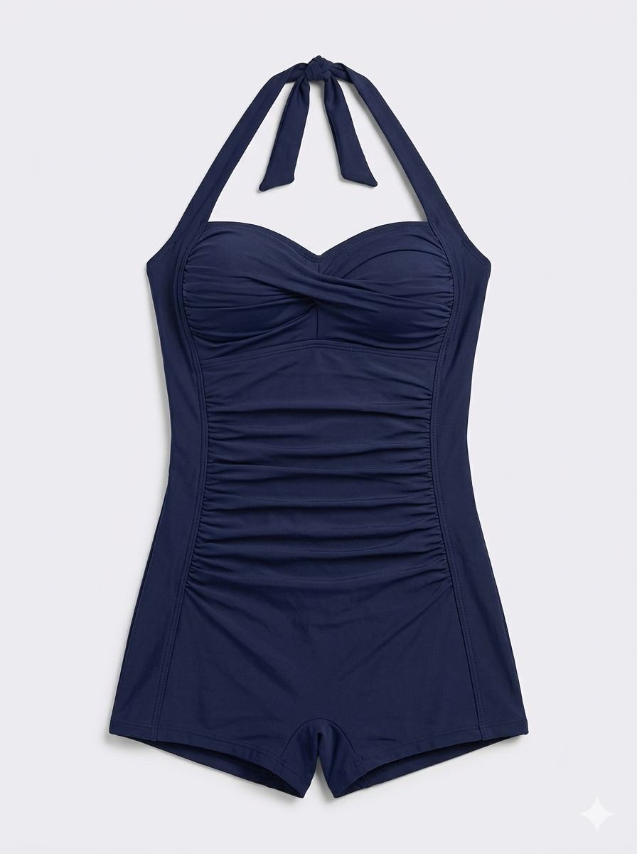 Dames Geplooid Badpak | Elegant Halter Zwempak met Flatterende Pasvorm 1