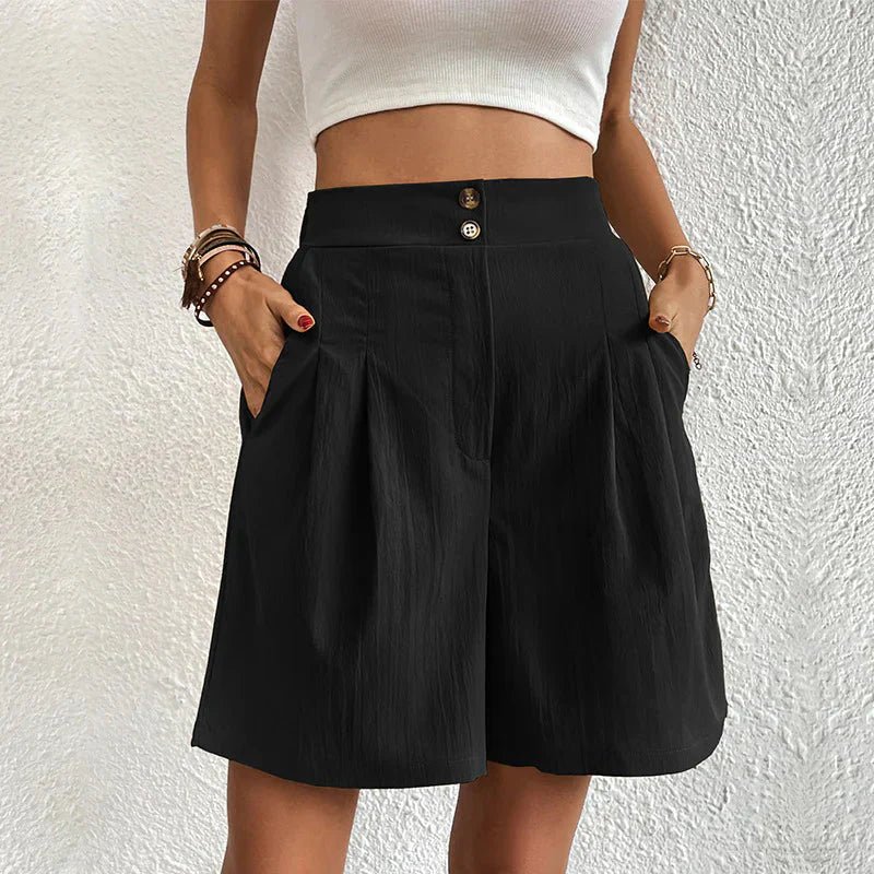 Dames Geplooide Katoenen Shorts | Elegante Hoge Taille met Wijde Pijpen voor Zomer 0