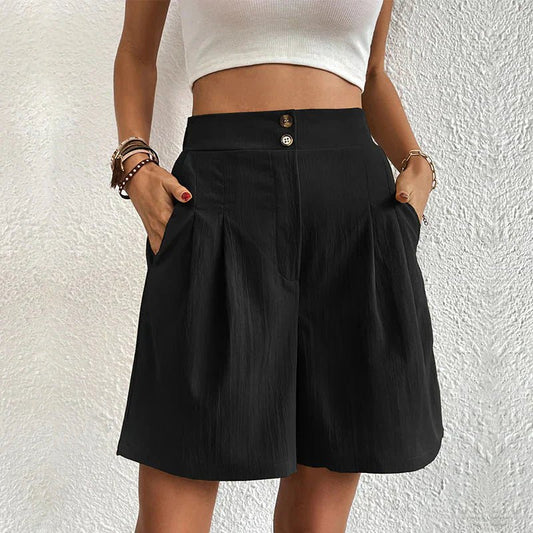 Dames Geplooide Katoenen Shorts | Elegante Hoge Taille met Wijde Pijpen voor Zomer 0