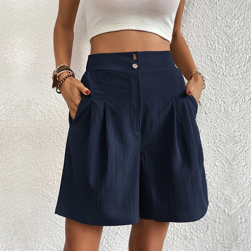 Dames Geplooide Katoenen Shorts | Elegante Hoge Taille met Wijde Pijpen voor Zomer 2