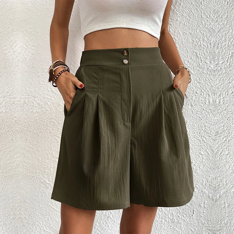 Dames Geplooide Katoenen Shorts | Elegante Hoge Taille met Wijde Pijpen voor Zomer 3