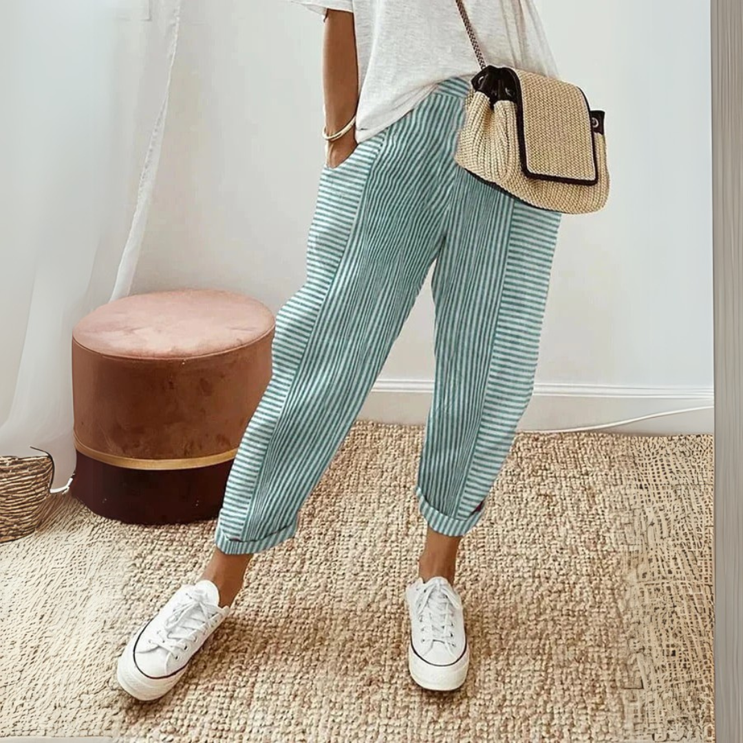 Dames Gestreepte Katoenen Broek | Comfortabele Wijde Pijpen 3
