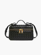 Dames Gevlochten Kunstleer Schoudertas | Compact Elegante Zwarte Tas met Verstelbare Schouderriem 0