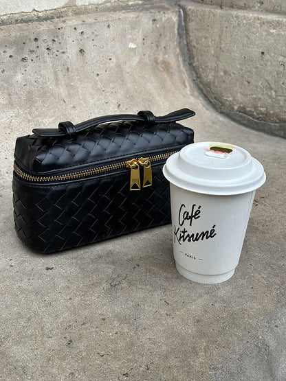 Dames Gevlochten Kunstleer Schoudertas | Compact Elegante Zwarte Tas met Verstelbare Schouderriem 3