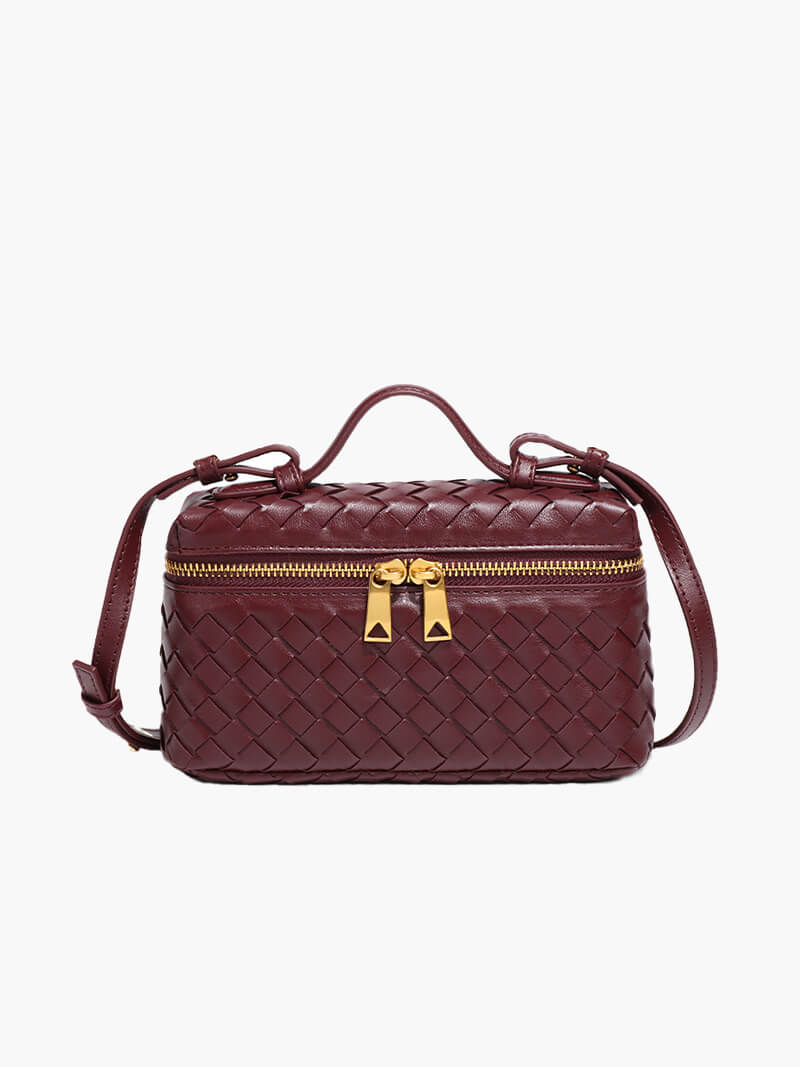 Dames Gevlochten Kunstleer Schoudertas | Compact Elegante Zwarte Tas met Verstelbare Schouderriem 8