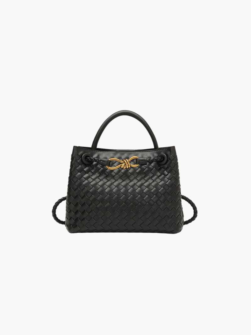 Dames Gevlochten Kunstleren Schoudertas | Compact Elegante Mini-Handtas met Gouden Accent 0