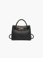 Dames Gevlochten Kunstleren Schoudertas | Compact Elegante Mini-Handtas met Gouden Accent 0
