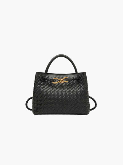 Dames Gevlochten Kunstleren Schoudertas | Compact Elegante Mini-Handtas met Gouden Accent 0