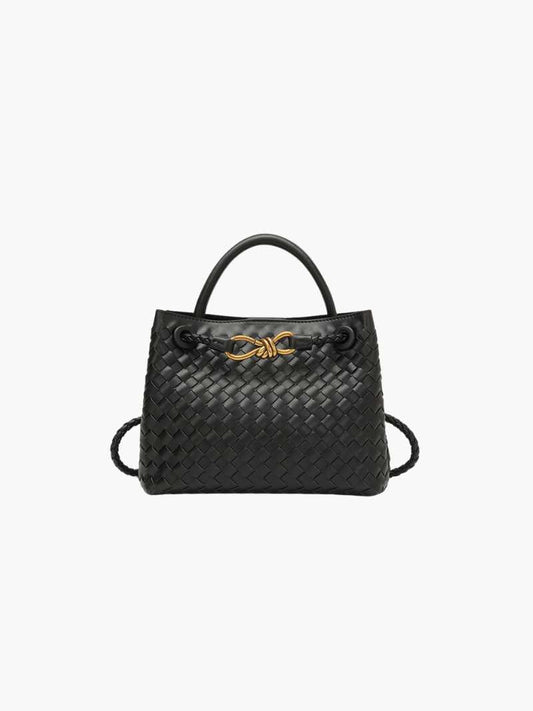 Dames Gevlochten Kunstleren Schoudertas | Compact Elegante Mini-Handtas met Gouden Accent 0