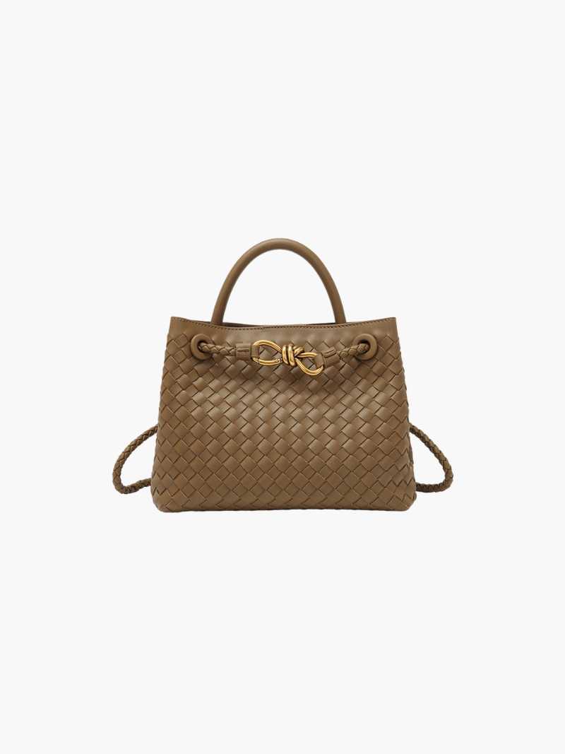 Dames Gevlochten Kunstleren Schoudertas | Compact Elegante Mini-Handtas met Gouden Accent 11