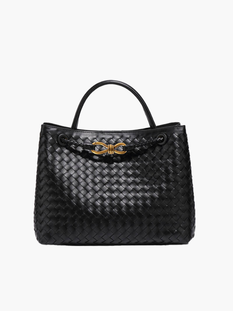 Dames Gevlochten Kunstleren Schoudertas | Compact Elegante Mini-Handtas met Gouden Accent 14