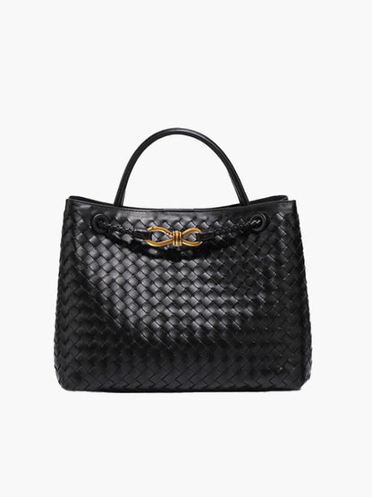 Dames Gevlochten Kunstleren Schoudertas | Compact Elegante Mini-Handtas met Gouden Accent 14