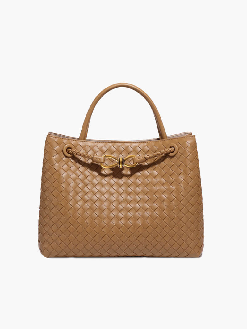 Dames Gevlochten Kunstleren Schoudertas | Compact Elegante Mini-Handtas met Gouden Accent 17
