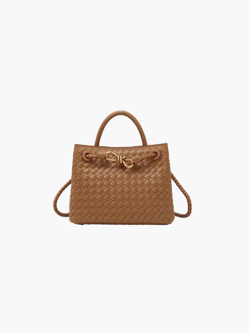 Dames Gevlochten Kunstleren Schoudertas | Compact Elegante Mini-Handtas met Gouden Accent 19