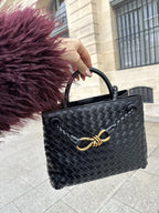 Dames Gevlochten Kunstleren Schoudertas | Compact Elegante Mini-Handtas met Gouden Accent 3