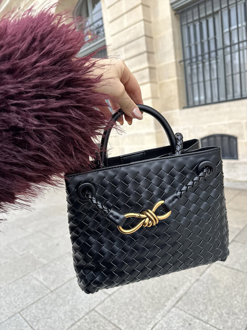 Dames Gevlochten Kunstleren Schoudertas | Compact Elegante Mini-Handtas met Gouden Accent 3