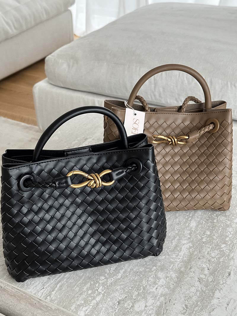 Dames Gevlochten Kunstleren Schoudertas | Compact Elegante Mini-Handtas met Gouden Accent 4