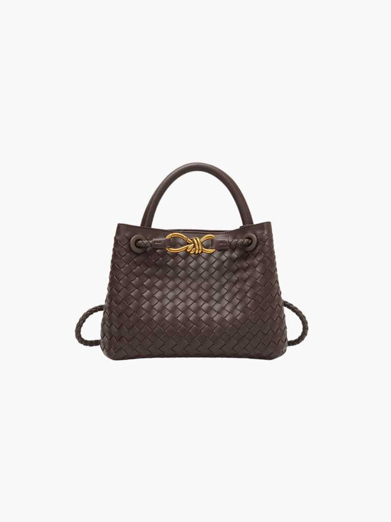 Dames Gevlochten Kunstleren Schoudertas | Compact Elegante Mini-Handtas met Gouden Accent 8