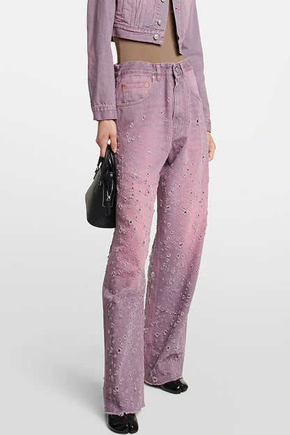 Dames Gewassen Denim Wide-Leg Jeans | Trendy Casual Vintage Look 1