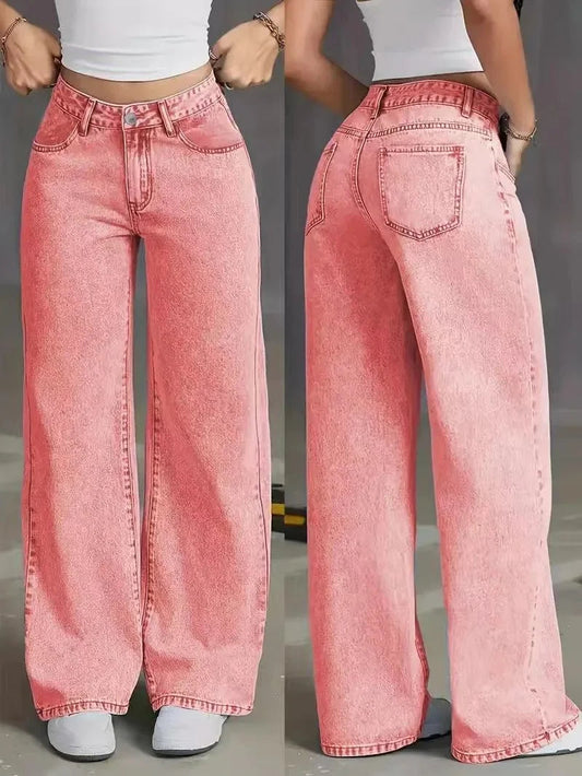Dames Gewassen Denim Wide Leg Jeans | Flatterende Hoge Taille met Relaxte Pasvorm 0