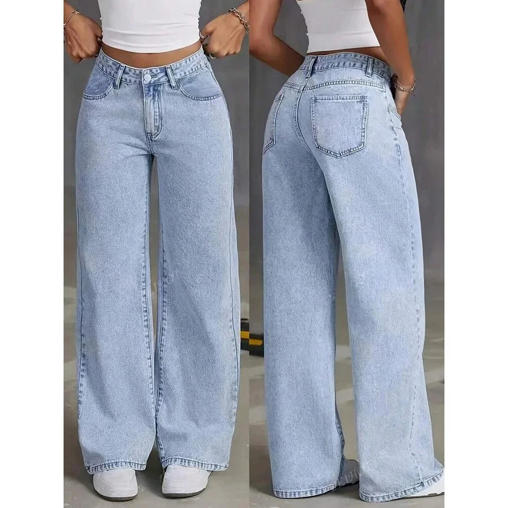 Dames Gewassen Denim Wide Leg Jeans | Flatterende Hoge Taille met Relaxte Pasvorm 1