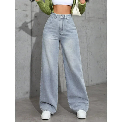 Dames Gewassen Denim Wide Leg Jeans | Flatterende Hoge Taille met Relaxte Pasvorm 7