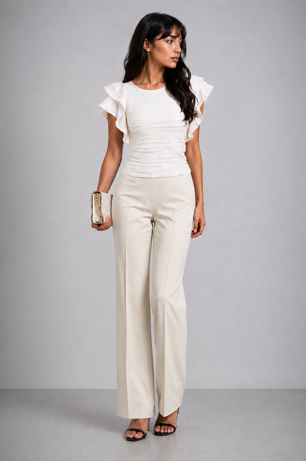 Dames Geweven Top | Elegante Witte Blouse met Ruches en Comfortabele Pasvorm 2