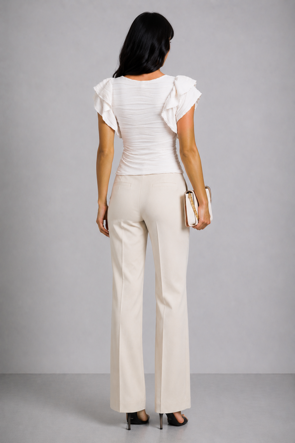 Dames Geweven Top | Elegante Witte Blouse met Ruches en Comfortabele Pasvorm 3