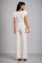 Dames Geweven Top | Elegante Witte Blouse met Ruches en Comfortabele Pasvorm 4
