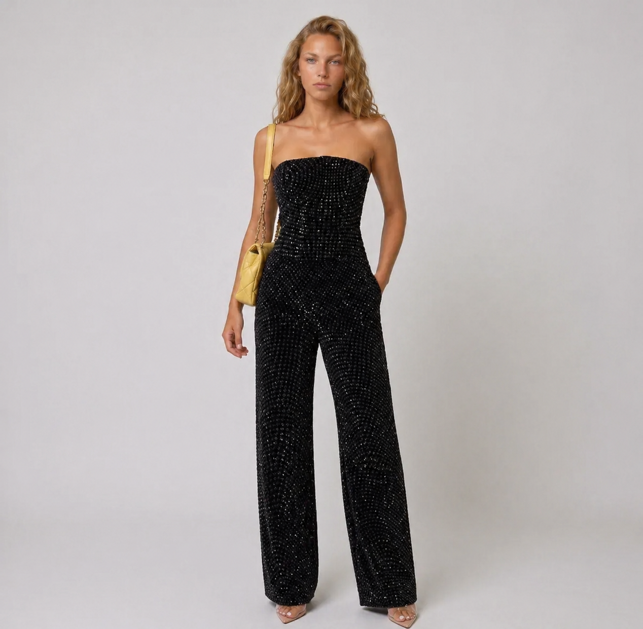 Dames Glitter Strapless Jumpsuit | Feestelijke Aansluitende Party Outfit 0