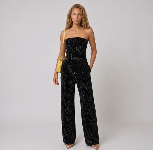 Dames Glitter Strapless Jumpsuit | Feestelijke Aansluitende Party Outfit 0