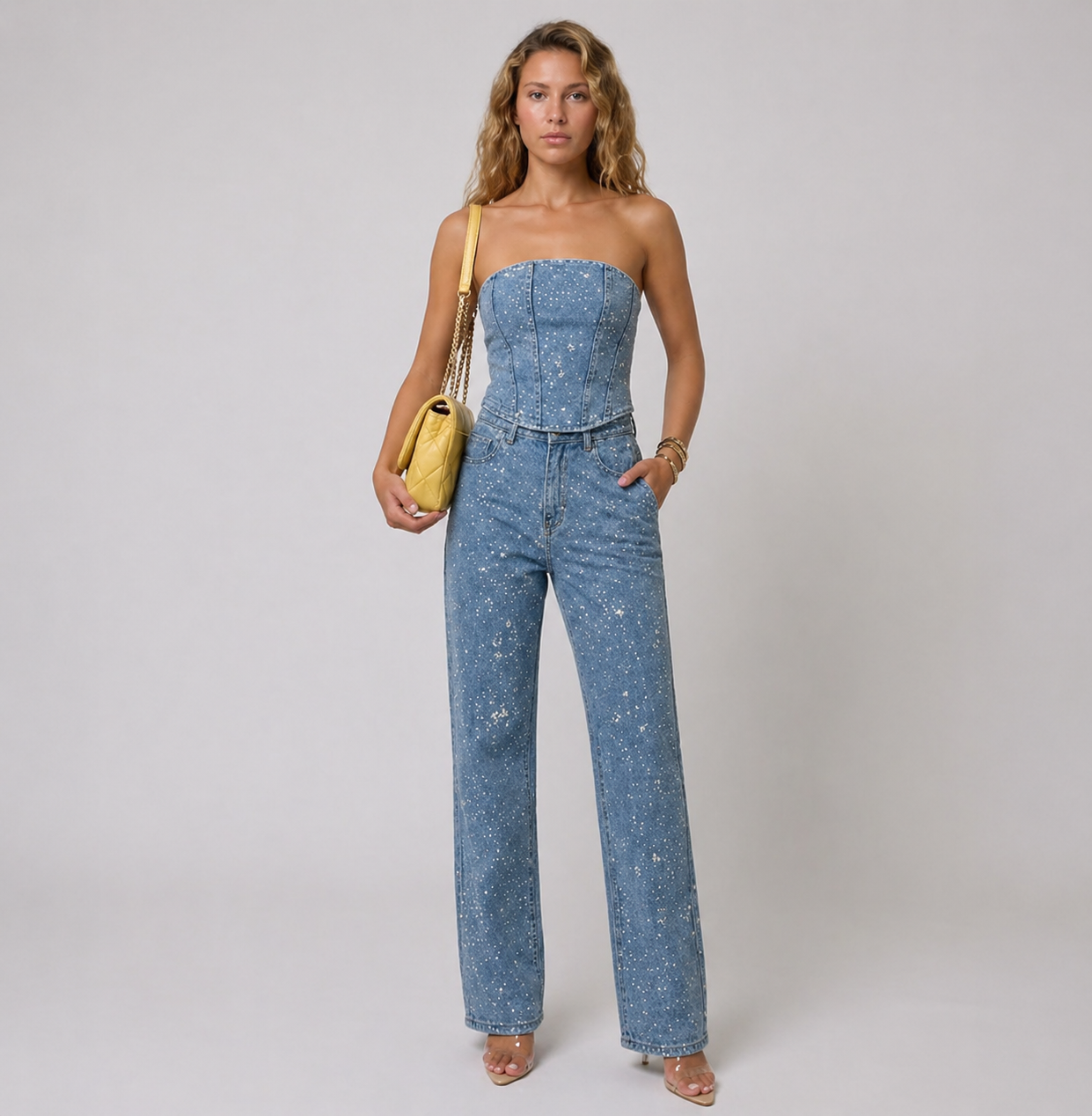 Dames Glitter Strapless Jumpsuit | Feestelijke Aansluitende Party Outfit 1