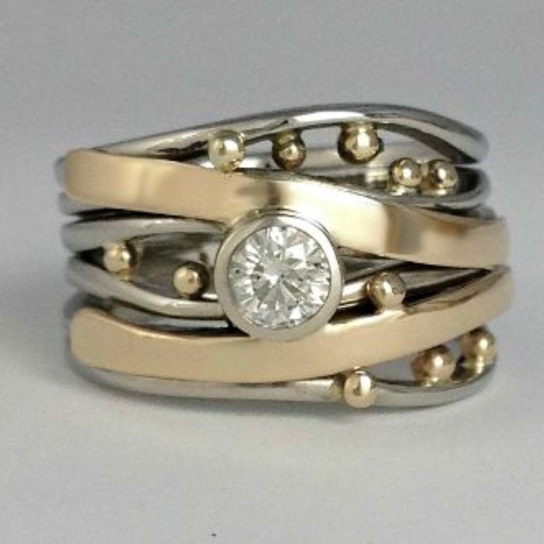 Dames Gouden Vintage Ring | Elegante Intarsia Zirkonia Sieraad 0