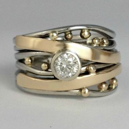 Dames Gouden Vintage Ring | Elegante Intarsia Zirkonia Sieraad 0