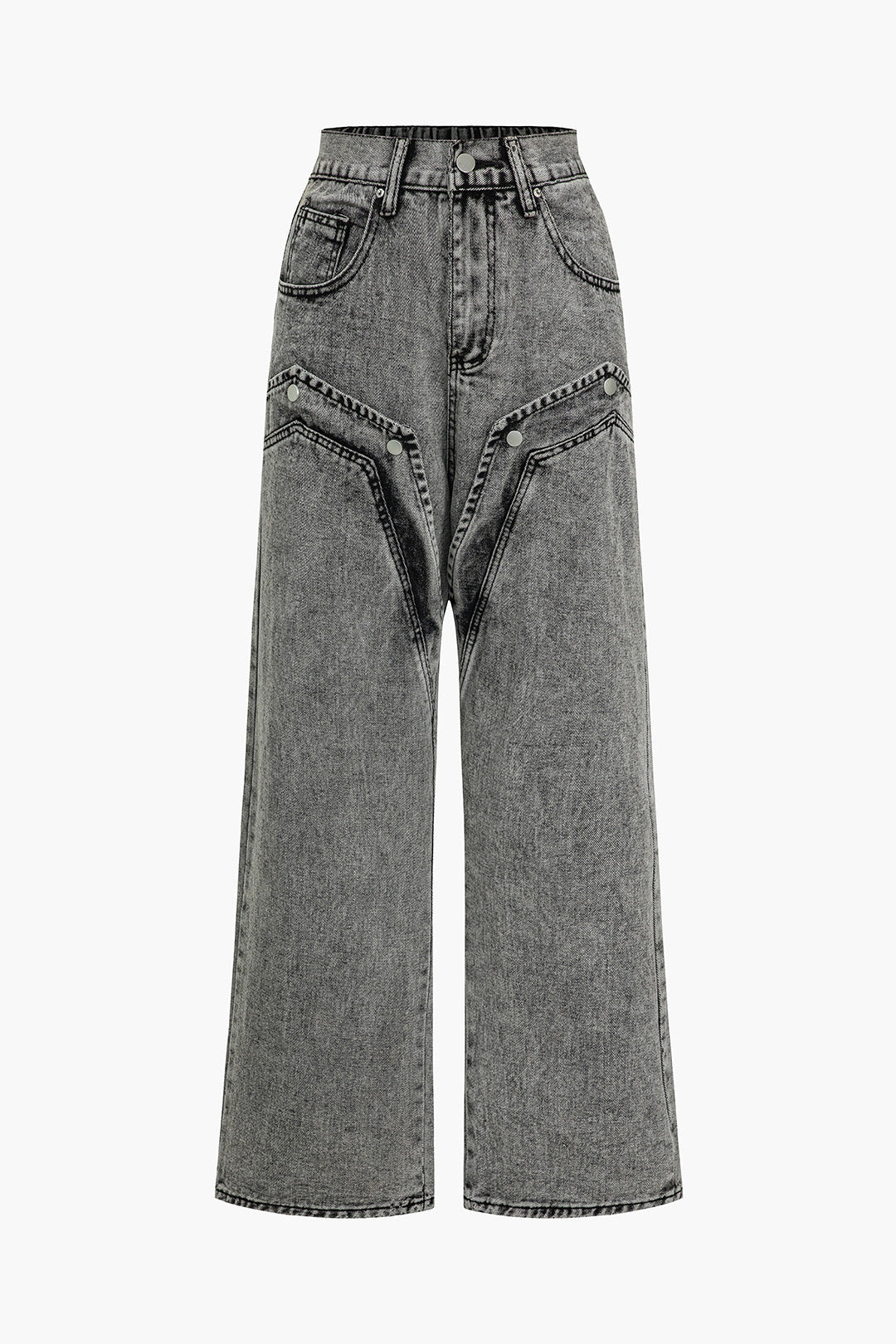 Dames Grijze Denim Spijkerbroek | High-Waist Wijde Pijpen met Asymmetrische Details 0