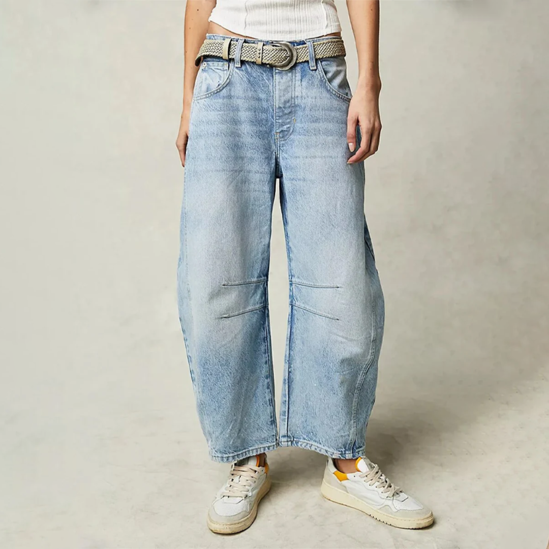 Dames Hoge Taille Denim Jeans | Modieuze Flared Spijkerbroek met Relaxed Fit 0