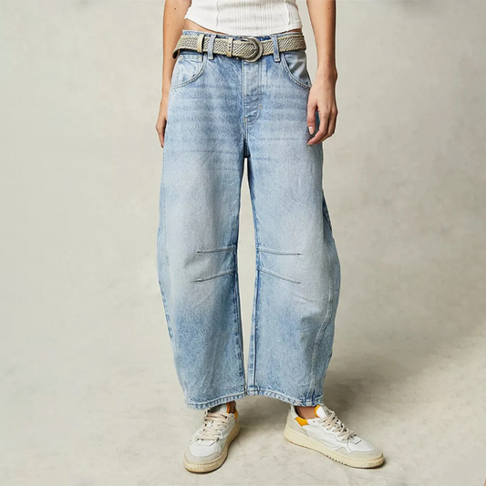 Dames Hoge Taille Denim Jeans | Modieuze Flared Spijkerbroek met Relaxed Fit 0