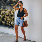 Dames Hoge Taille Denim Shorts | Casual Verweerd Korte Broek voor Zomer 1