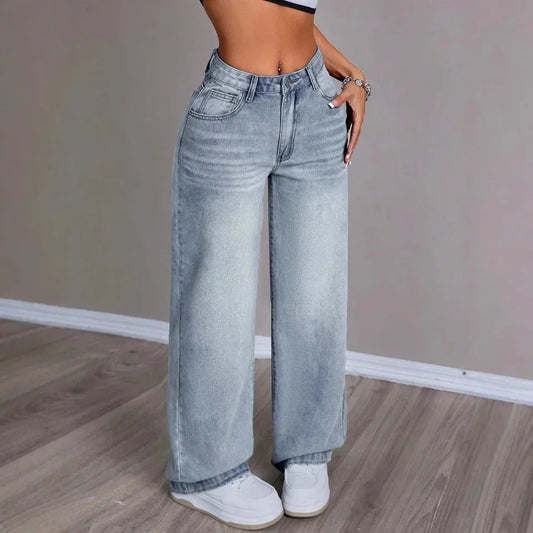 Dames Hoge Taille Denim Spijkerbroek | Comfortabele Wijdvallende Casual Jeans 0
