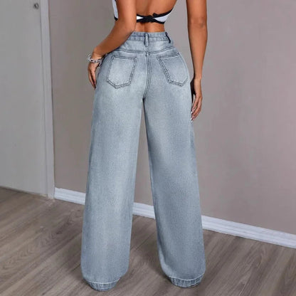 Dames Hoge Taille Denim Spijkerbroek | Comfortabele Wijdvallende Casual Jeans 2