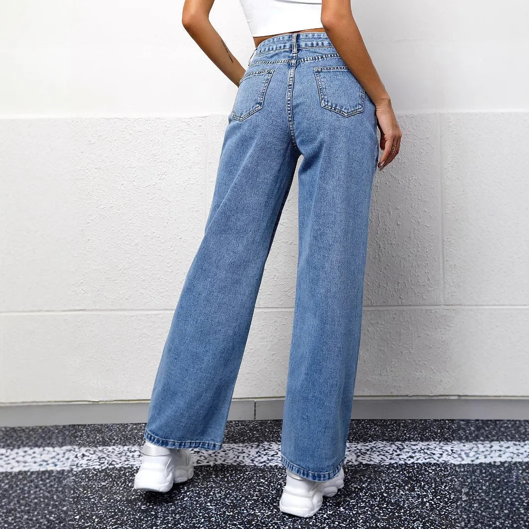 Dames Hoge Taille Denim Spijkerbroek | Modieuze Wijde Pijpen Voorjaar Zomer Herbst 2