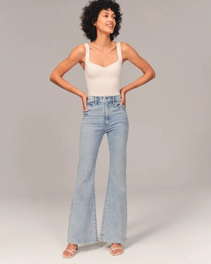 Dames Hoge Taille Denim Spijkerbroek | Stijlvol Comfortabele Rechte Jeans 4
