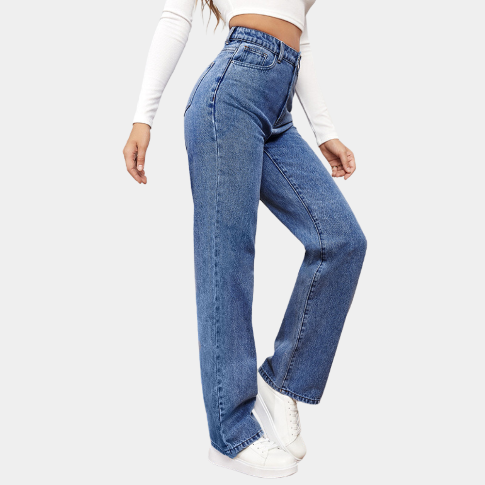 Dames Hoge Taille Denim Spijkerbroek | Tijdloze Rechte Pasvorm Casual Jeans 1