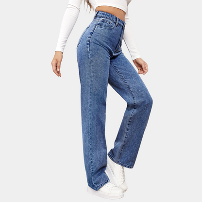 Dames Hoge Taille Denim Spijkerbroek | Tijdloze Rechte Pasvorm Casual Jeans 1